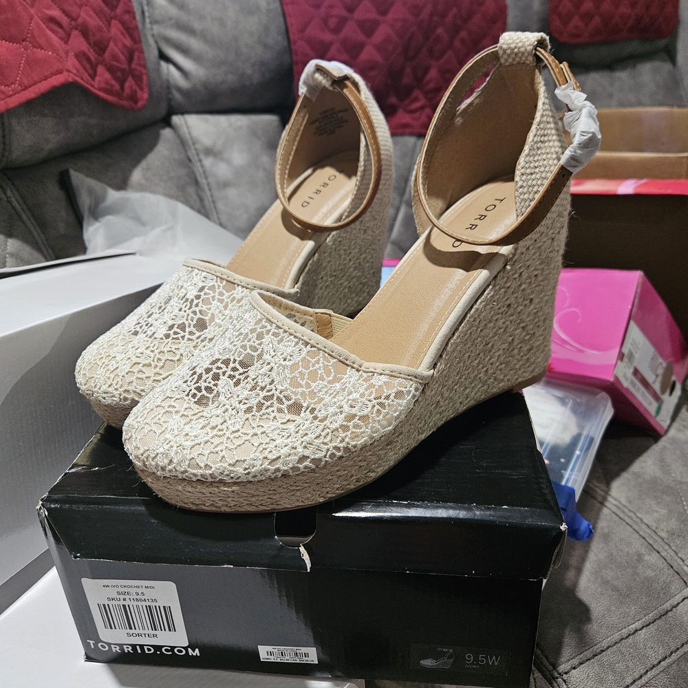 Torrid Beige Lace Wedge Espadrilles